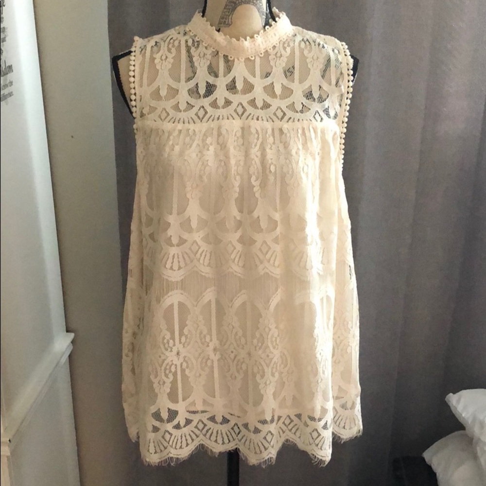 Lace cream baby doll top